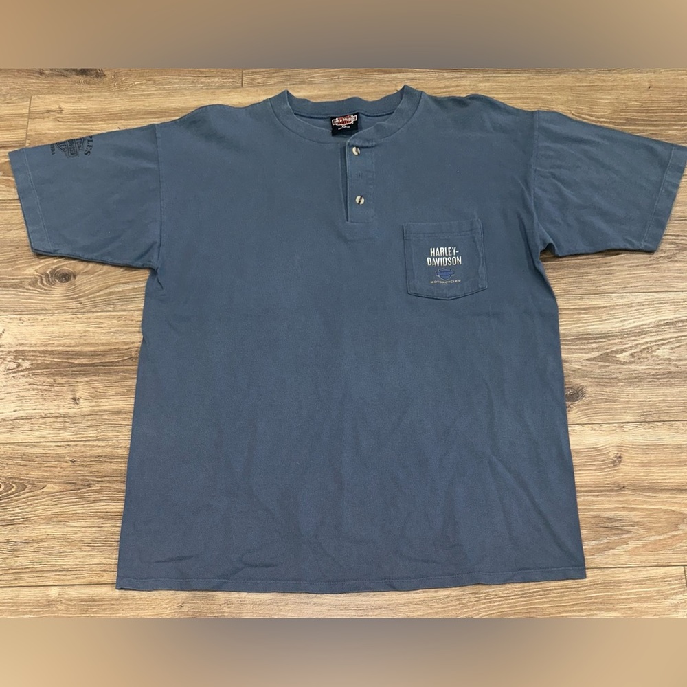 Y2K 00’s Harley‎ Davidson Naples, Florida T-Shirt Henley Men's XL -USA made